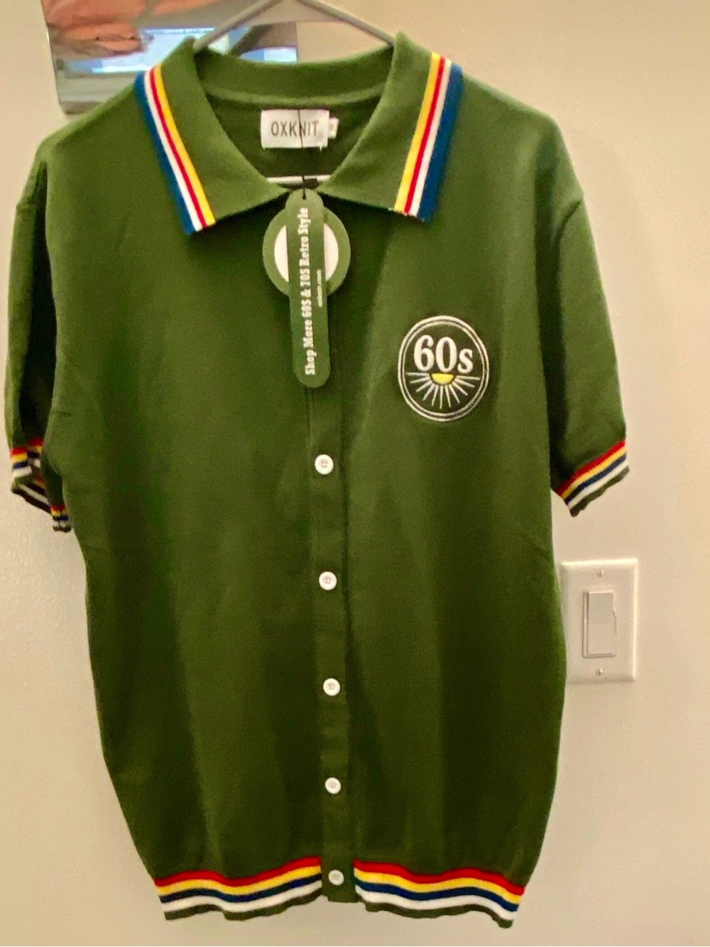 OXKNIT Green Short-Sleeve Button Polo with 60s Patch